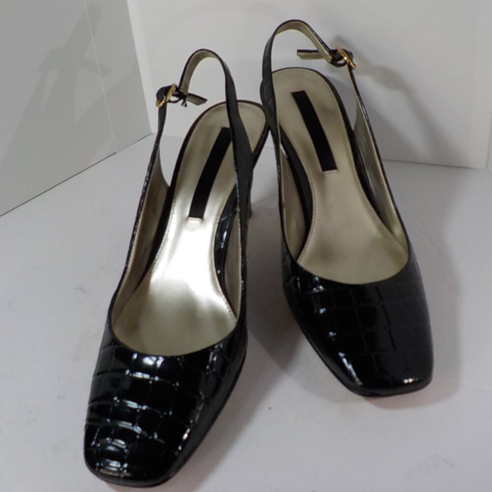 BANDOLINO, Black Croce-embossed, Patent Leather, Sling Back Pumps